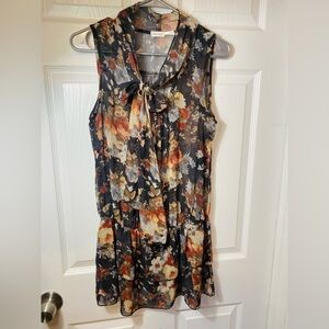 Y2K Tunic Blouse Black Floral Print with bow tie accent